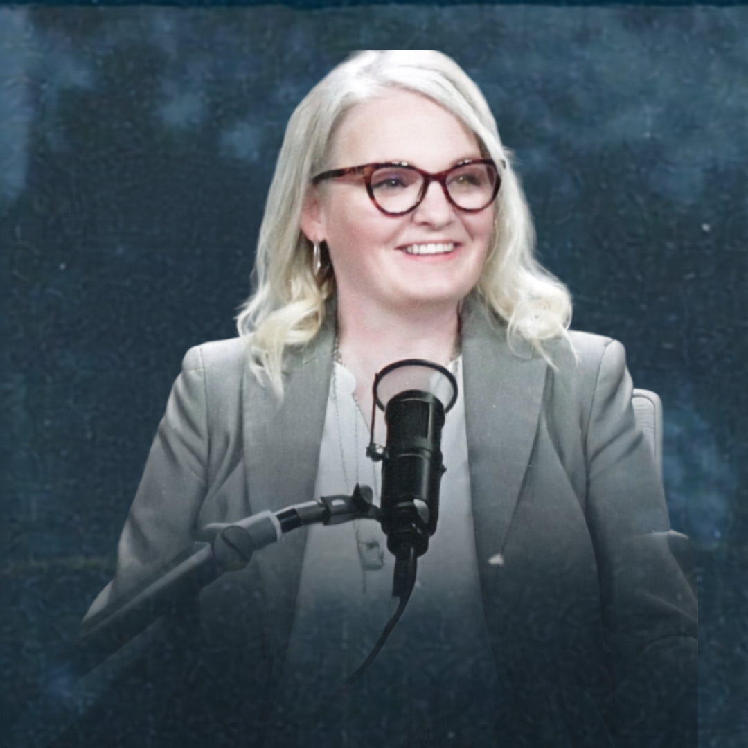 Wheatley Creek host on the podcast set with studio microphone